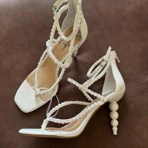NEW Gianni Bini x Venita Aspen Pearl Heel in Esme Linen, Sz 10 Dress Sandals